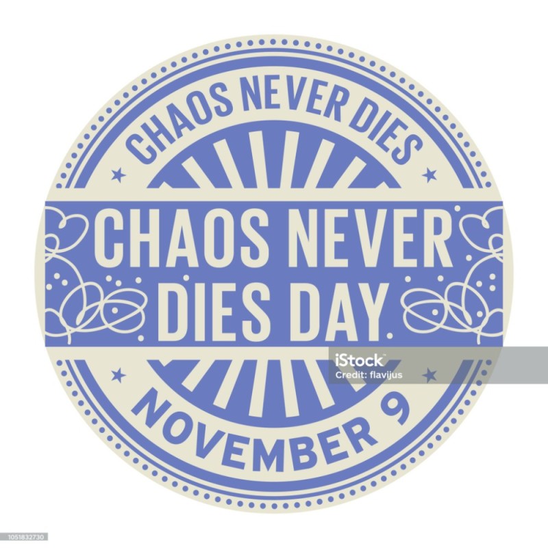 Create meme: chaos never dies day, the day of the absurd (national absurdity day) - USA, English text