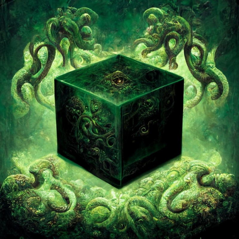 Create meme: lovecraft's necronomicon, malachite cube, the kraken sea monster