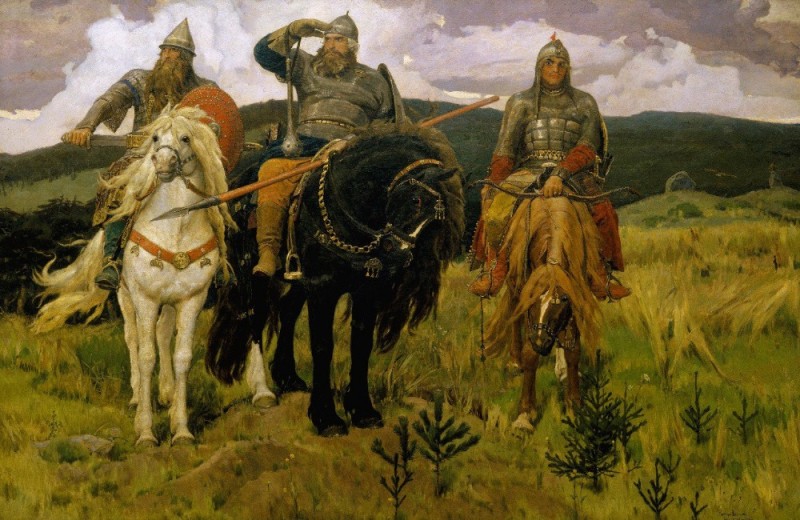 Create meme: picture Vasnetsov three bogatyrya, victor vasnetsov bogatyrs 1898, painting Vasnetsov bogatyrs