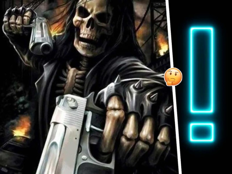 Create meme: cool skeleton with a gun, a skeleton with a revolver, meme skeleton with a gun