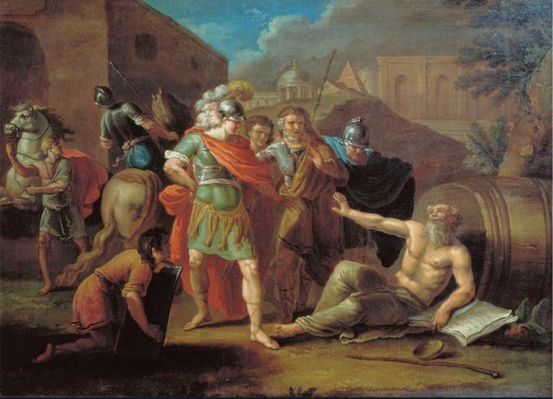 Create meme: Diogenes and Alexander the great, Diogenes and Alexander the great painting, Tupylev and F. Alexander the Great before Diogenes 1787