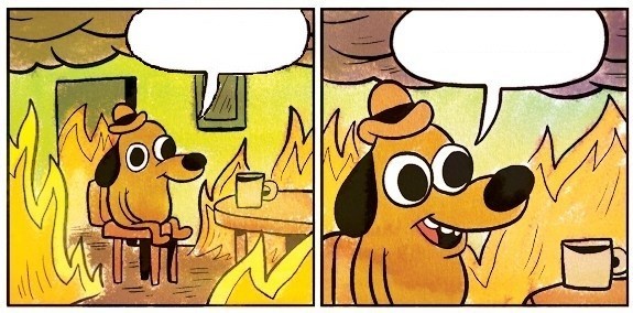 Create meme: meme dog in a burning house, a dog in a burning house, meme dog on fire