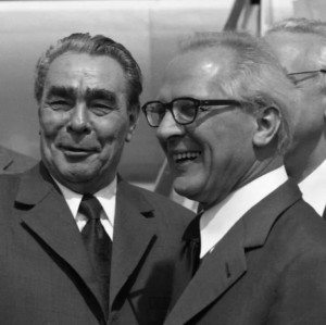 Create meme: Erich Honecker and Brezhnev, Leonid Brezhnev