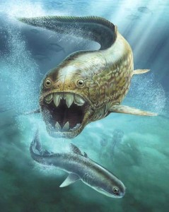 Create meme: prehistoric marine predators, Devonian dunkleosteus, shark Megalodon art