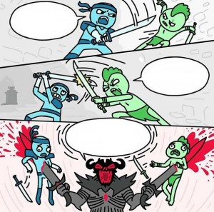 Create meme: memes, comics, battle the ninja with the green man meme template