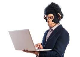 Create meme: monkey and man on a white background, business monkey, monkey thinks on a white background
