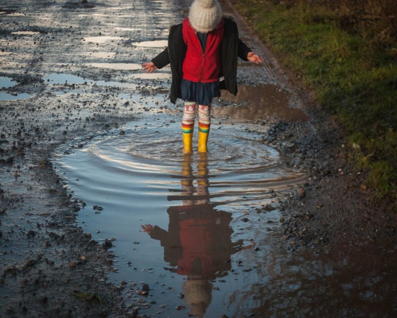 Create meme: puddle , puddles in spring, in flippers through puddles