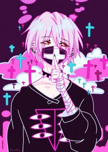 Создать мем: аниме пацан на фиолетовом фоне, мафумафу привет дистопия, pastel goth boy арт