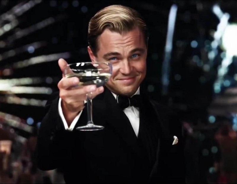 Create meme: DiCaprio Gatsby, leonardo dicaprio's meme with a glass, Leonardo DiCaprio with a glass of
