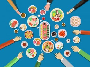 Create meme: cuisine, the table with food on top of the vector, food illustration
