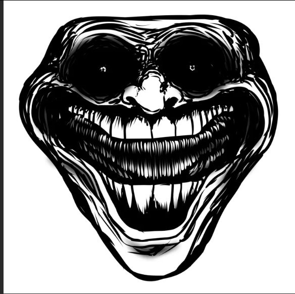 Create meme: darkness, scary faces trollface, trollface horror