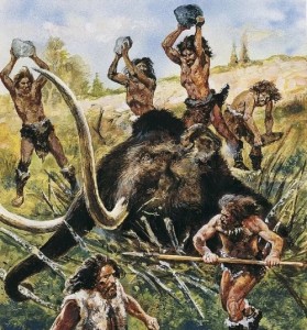 Create meme: hunting of the ancient man, mammoth hunt, primitive people