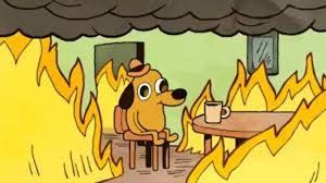 Create meme: meme dog in a burning house, dog in the burning house meme, dog in heat meme