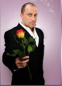 Create meme: Dmitriy Nagiev, men with flowers