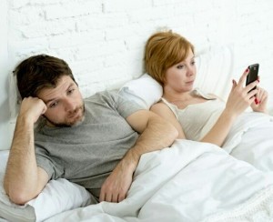 Create meme: couple in bed, couple in bed with smartphones, unhappy couple in bed