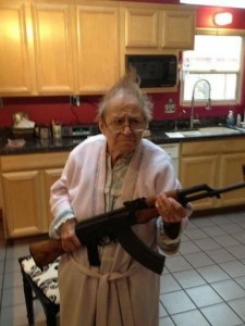 Create meme: grandma with a gun, Granny, angry Gran