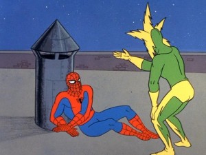 Создать мем: три человека паука мем, человек паук и человек паук мем, человек-паук 1967 картинки