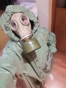 Create meme: protective suit, a gas mask and a protective suit against coronavirus funny, mask from coronavirus
