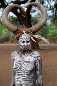 Create meme: african tribe, African art, the Mursi tribe