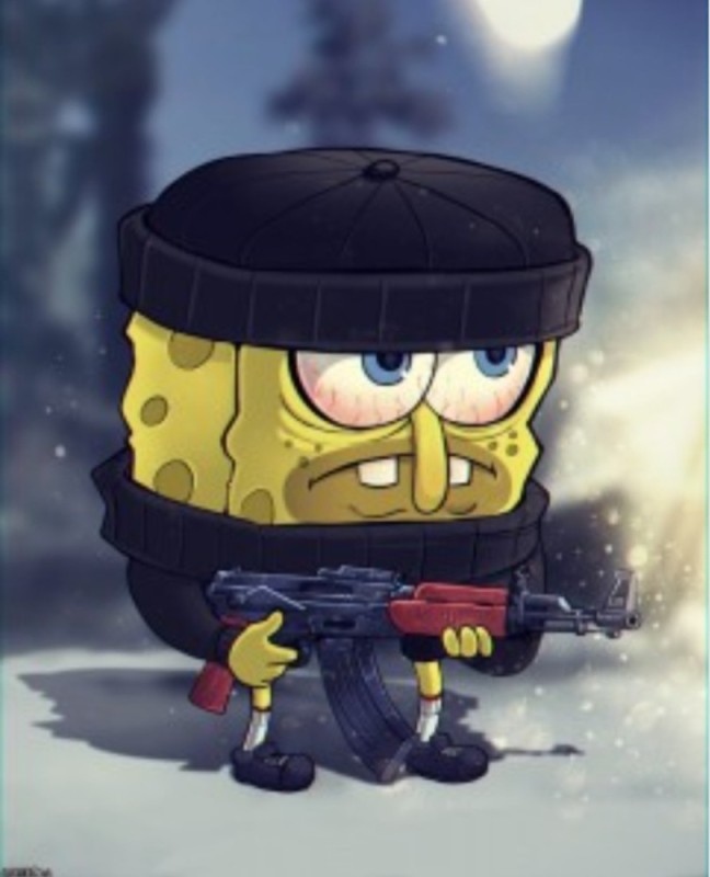 Create meme: cool spongebob, cool spongebob, spongebob with a machine gun