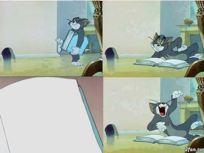 Create meme: Tom and Jerry , Tom laughs at the book, memes Tom and Jerry texting