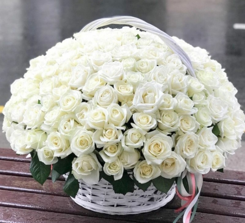 Create meme: white roses in a basket, basket of 101 white roses avalanche, 101 white rose "avalange"