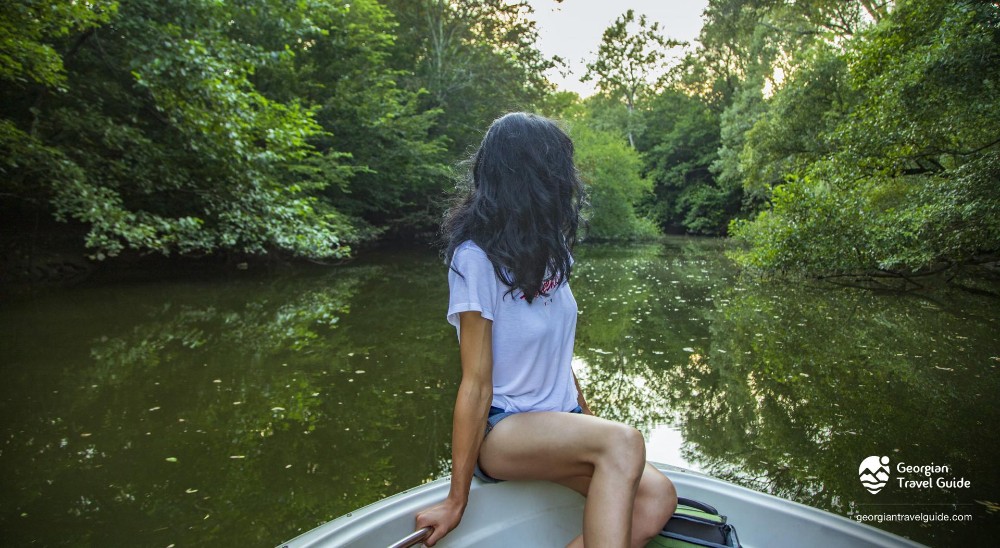 Create meme: girl , nature , by boat
