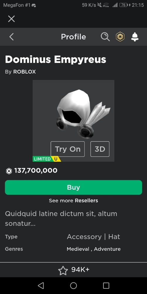 buying the new roblox dominus