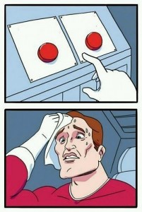 Create meme: two buttons meme template, comics memes, difficult choice meme