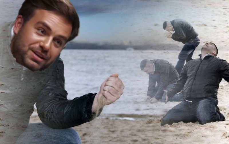 Create meme: man throws sand, man sand meme, sand meme