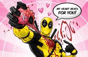 Create meme: card with dedpula, deadpool 3 art, picture of deadpool with a heart