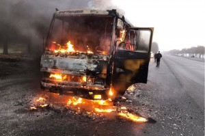 Create meme: burning car, burning bus, burned bus