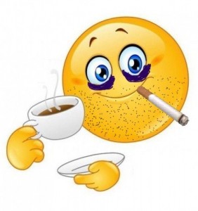 Create meme: good morning smiles beautiful, smiley with coffee, the smiley face is drinking tea