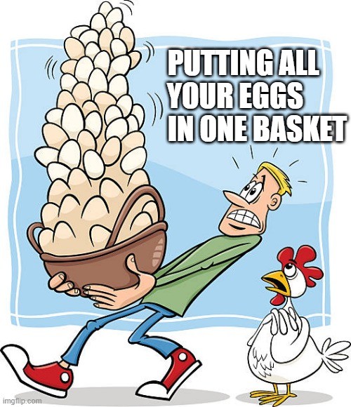 Создать мем: курица с яйцами, яйца в одной корзине поговорка, курица с яйцом карикатура
