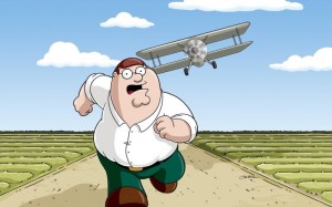 Создать мем: питер гриффин бежит от самолёта, брайан гриффины, бертрам гриффины