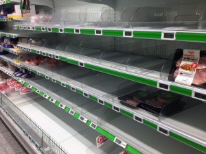 Create meme: the empty shelves of dairy products, supermarket shelves are half-empty, empty shelves