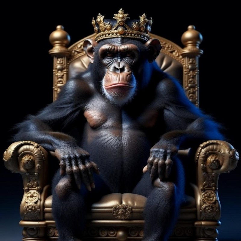 Create meme: darkness, monkey with a crown, monkey 
