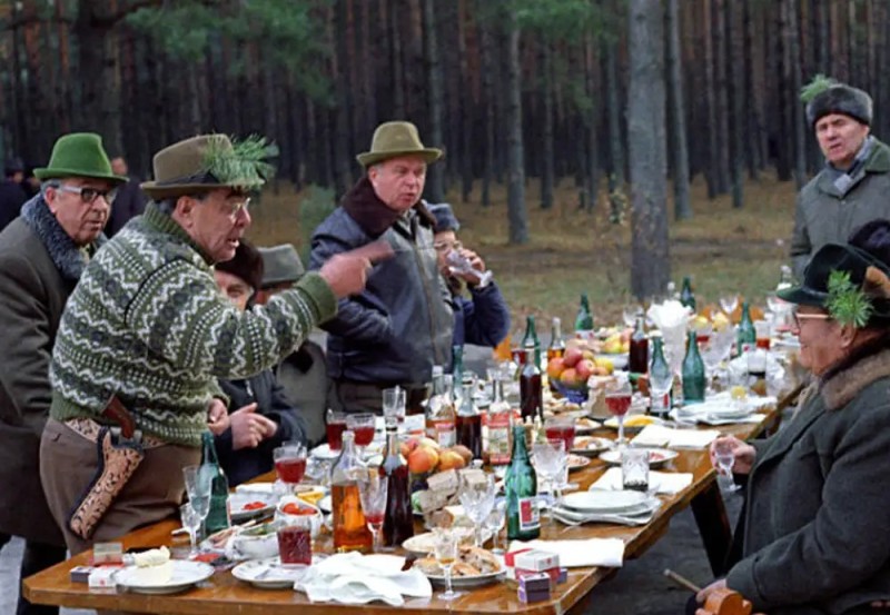 Create meme: hunting feast, Leonid Ilyich Brezhnev in Zavidovo, fishing feast