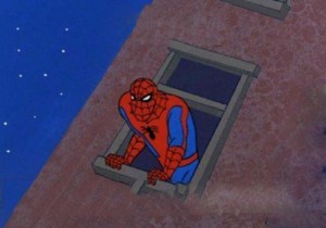 Create meme: Spider-man window