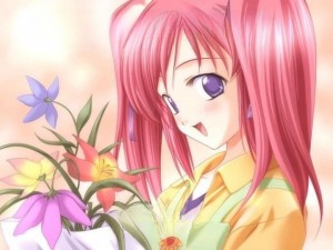 Create meme: characters from the anime, anime characters, girl with flowers