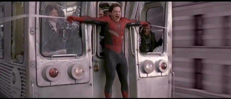 Создать мем: человек паук мем, тоби магуайр человек паук поезд, человек-паук