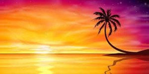 Создать мем: пейзаж пальмы, рассвет с пальмой пляж рисунок, закат с пальмами рисунок