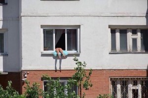 Create meme: tan, neighbor sunbathing, in the window