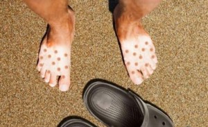 Create meme: tip toe punishment, tan trucker, crocs on feet
