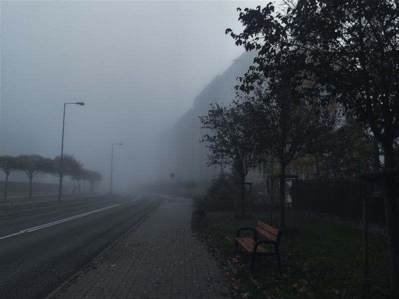 Create meme: fog in the city, fog on the road , the fog at night