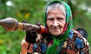 Create meme: grandma with a gun, bullets from Granny, grandma