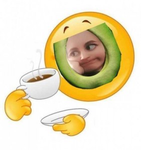 Create meme: baby, smiley good morning, smiley with a Cup of coffee