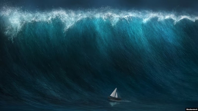 Создать мем: большая волна, океан волны, цунами шторм море океан