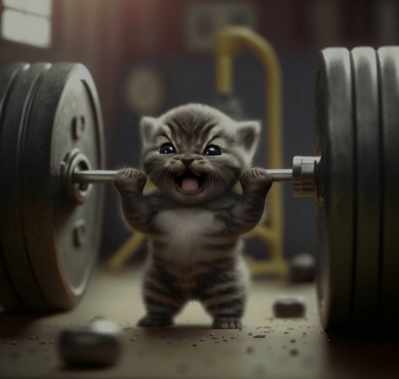 Create meme: a cat with a barbell, the jock cat, the cat is an athlete