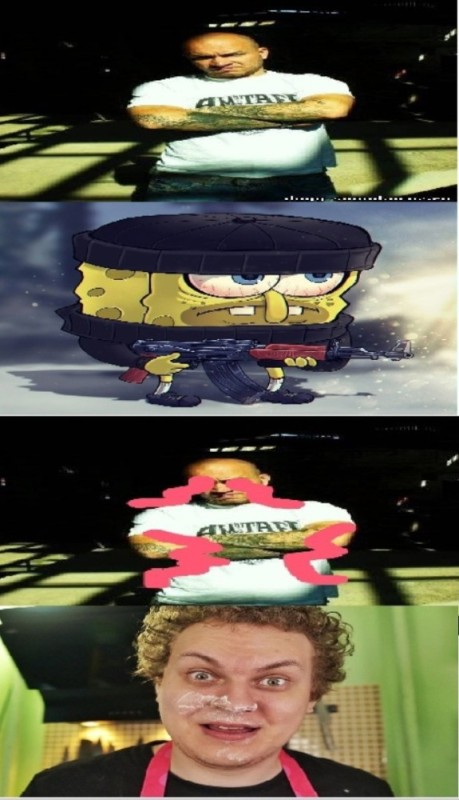 Create meme: spongebob with a kalash, spongebob with a machine gun, spongebob is cool